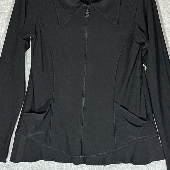 Sympli Black Full Zip Seamed Jacket Sz 6 Swing Asymmetric Hem Jersey Canada - Picture 11 of 13